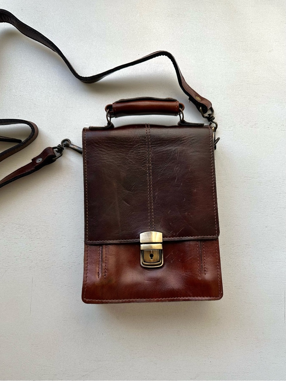 Dash vintage style brown cowhide leather satchel bag academia crossbody handbag